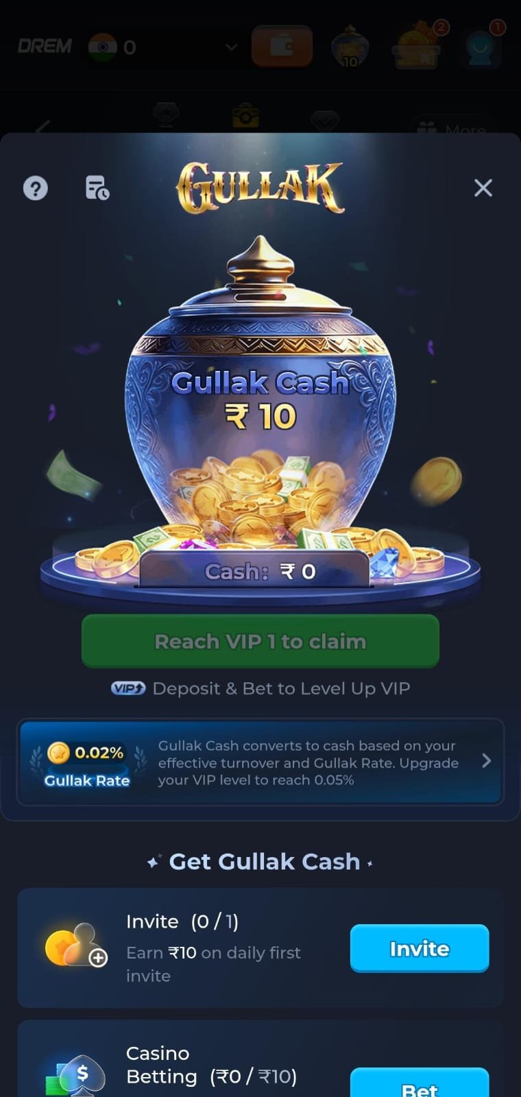 Drem Game Gullak Cash Feature with VIP Level Upgrade Rewards
